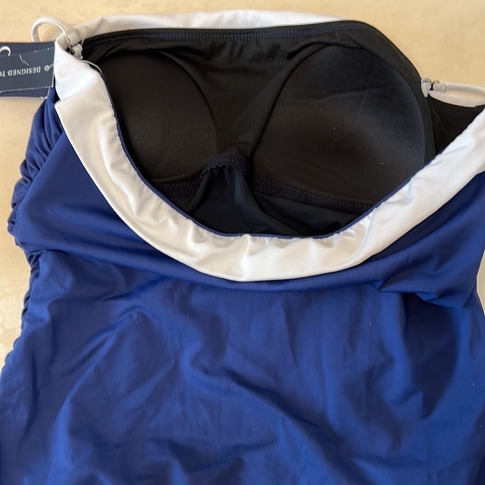 Chaps One piece Swimsuit. Blue with skirt.  Size 14.  Slimming Fit. - Picture 5 of 8